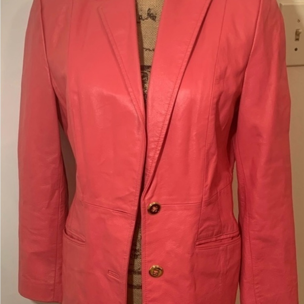 Vintage PINK 💯 Leather Blazer Jacket Gold Buttons Rodeo Queen Western Cowgirl 💘